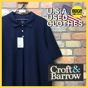 ME12-604★US古着★デッドストック【Croft&Barrow】オーバーサイズ プレーン 鹿の子 半袖 ポロシャツ【メンズ XXL】ネイビー ゴルフ ワーク