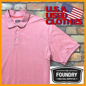 ME12-582★USA買付品★超ビッグサイズ【THE FOUNDRY SUPPLY CO.】無地 カノコ生地 半袖 ポロシャツ【メンズ 2XL】薄赤 アメカジ ワーク