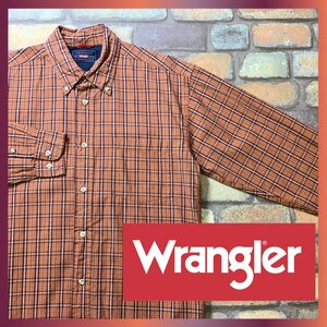 ME9-333★USA直輸入★正規★良色【Wrangler ラングラー】チェック 長袖 コットン ボタンダウンシャツ【メンズ S】レンガ色 薄手 柄シャツ