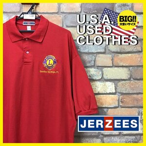 ME12-408★USA買付品★美品★オーバーサイズ【JERZEES】企業物 胸刺繍ロゴ 半袖ポロシャツ【メンズ XXL】レッド スポーツ アメカジ 古着