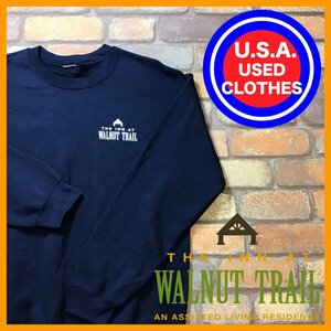 ME11-903★美USED★USA買付商品★【THE INN AT WALNUT TRAIL】ワンポイントロゴ スウェットシャツ【M】ネイビー トレーナー USA古着 企業物