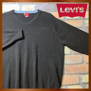 ME8-543★USA直輸入◎正規品★着心地抜群!!【Levi's リーバイス】ロゴタブ付 Vネックセーター【メンズ L】ブラウン 茶 コットンニット 古着