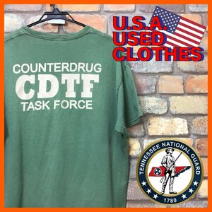 ME12-514★USA直輸入★レア品【テネシー陸軍州兵】CDTF 両面プリント 半袖 Tシャツ【メンズ L】グリーン ミリタリー US古着 麻薬取締