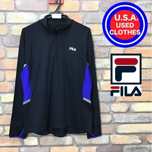 SD10-917★アメリカ買付商品★【FILA フィラ】メッシュ切替 ハーフジップ 長袖シャツ【XL】黒 長袖Tシャツ ベースレイヤー ジャージ