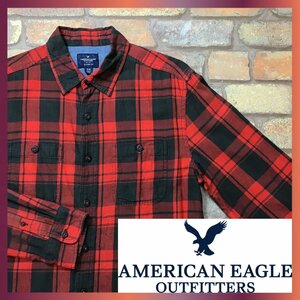 ME8-915★正規品★レッド×ブラック★【American Eagle アメリカンイーグル】チェック 長袖 ネルシャツ【メンズ M】古着 ワーク アメカジ