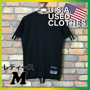 ME4-283★USA買付商品★訳あり 格安★【BROOKLYN EPRESS】ラメリボン付き 半袖 Tシャツ【レディース M】ブラック USA古着 ダンス 黒