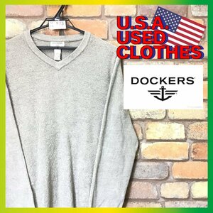 ME6-873★USA買付・良品★保温・風合い◎【DOCKERS ドッカーズ】ダイヤ柄 Vネック アクリルセーター【メンズ M】ベージュ 薄手生地 ニット