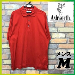 SD5-986★USA購入★状態良好【Ashworth アシュワース】赤 単色 半袖ポロシャツ【メンズ M】無地 アメリカ古着 ゴルフ 刺繍 スリット