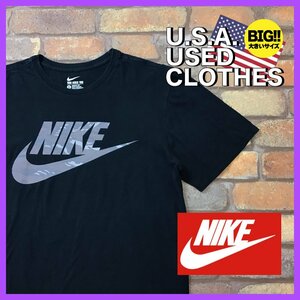 ME12-047★USA買付品★BIGサイズ【NIKE ナイキ】カモフラ SWOOSH フロントロゴ プリントTシャツ【メンズ XL】ブラック 黒T ストリート