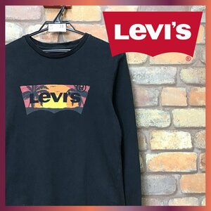 ME9-831★ちょっと訳アリ★USA正規品★ブラック【Levi's リーバイス】赤タブ サンセットロゴ クルーネック Tシャツ【メンズ S】長袖