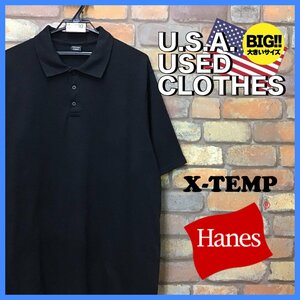 ME12-330★USA直輸入★【Hanes】X-TEMP プレーン 鹿の子 半袖ポロシャツ【メンズ XL程度】ブラック ゴルフ アメカジ スポーツ