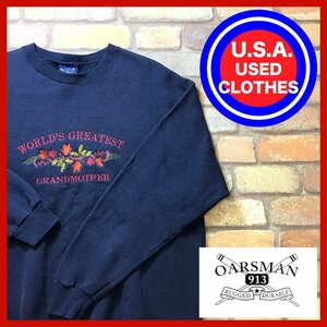 ME11-798★90's アメリカ製★USAビッグGサイズ★【OARSMAN 913】刺繍ロゴ スウェットシャツ【XL】ネイビー トレーナー アメカジ USA古着