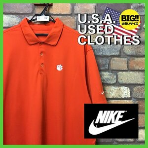 ME12-642★USA直輸入★オーバーサイズ【NIKE GOLF】SWOOSHロゴ 肉球 胸・袖刺繍 半袖 ポロシャツ【メンズ XXL】オレンジ ワーク ゴルフ