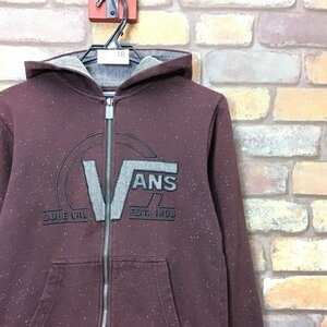 SD10-648★超格安!!訳あり★【VANS バンズ】BIGロゴ ジップアップ スウェットパーカー【ユース M 140-150】エンジ 裏起毛 古着 子供 キッズ