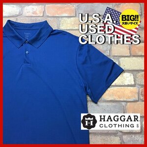 ME12-593★US直輸入★オーバーサイズ【haggar】3Dチェック 薄手 メッシュ 半袖 ポロシャツ【メンズ XXL】ネイビー アメカジ ワーク ゴルフ