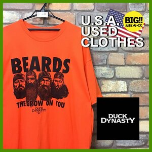 ME12-551★USA買付品★状態良好【DUCK DYNASTY】2013 BEARDS フェイスプリント Tシャツ【メンズ 2XL程度】オレンジ アメカジ テレビ