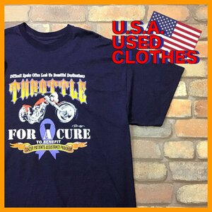 ME12-554★USA直輸入★美品【THROTTLE FOR A CURE】バイク 企業ロゴ 両面プリント Tシャツ【メンズ XL程度】メイビー アメカジ バイカー