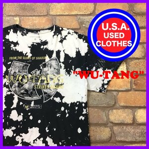 ME12-123★USA買付品★【WU-TANG】STRIKES AGAIN ブリーチ ダメージTシャツ【メンズ L】グレー ラッパー Y2K グランジ カートコバーン