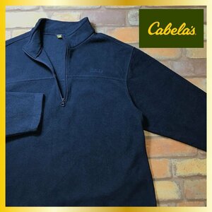 ME7-624★USA古着&正規品★【Cabela's カベラス】ドローコード付 ハーフジップ フリースプルオーバー【メンズ L】ネイビー アウトドア