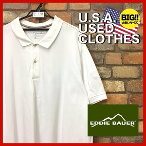 ME12-770★USA限定★【Eddie Bauer】超BIGサイズ プレーン 鹿の子 半袖 ポロシャツ【メンズ T3XL】ホワイト ゴルフ アメカジ ストリート