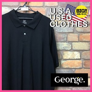 ME12-779★USA直輸入★オーバーサイズ【GEORGE】ストレッチ プレーン 鹿の子 半袖 ポロシャツ【メンズ 2XL】ブラック ゴルフ アメカジ