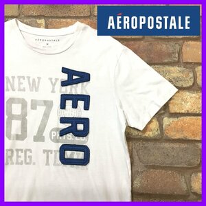 ME11-078★格安★海外正規品【AEROPOSTALE エアロポステール】白 プリント＆ワッペン 半袖 Tシャツ【メンズ M】USA古着 コットン アメカジ