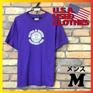 ME4-409★USA直輸入★USED感 100点★【ALPHA＆OMEGA VOLLEYBALL CLUB】紫 BIGプリント 半袖 Tシャツ【メンズ M】古着 ユーズド アメカジ