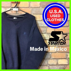 ME11-724★USA古着★メキシコ製 正規品★【STARTER スターター】刺繍ロゴ スウェットシャツ トレーナー【メンズ M】ネイビー スポーツMIX