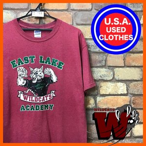 ME12-511★USA古着★【EAST LAKE ACADEMY】WILDCATS 半袖 Tシャツ【メンズ L】レッド US古着 アメカジ スクールアイテム ギルダン プリント