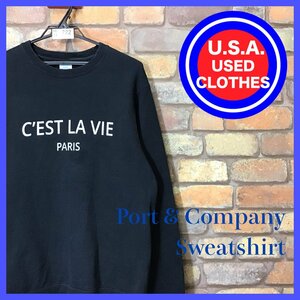 ME11-722★やや訳アリ格安!!★USA古着★【PORT＆COMPANY】“C'EST LA VIE PARIS” スウェットシャツ トレーナー【メンズ M】黒 フランス語