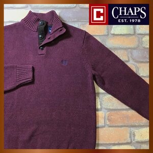 ME8-272★USA古着★良品＆正規品★【CHAPS チャップス】コーデュロイ肘当て付 ハーフボタン セーター【メンズ L】ボルドー コットンニット