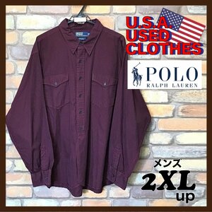 ME6-327★90’s 旧タグ★Woodsman Workshirt【Polo by Ralph Lauren ラルフローレン】長袖 ワークシャツ【メンズ XXL】赤×黒 長袖シャツ