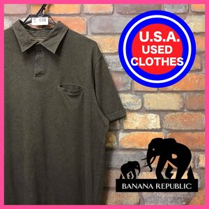 ME12-636★US古着★【BANANA REPUBLIC】BIGサイズ 1ボタン 胸ポケット 半袖 ポロシャツ【メンズ XL】ブラウン アメカジ ゴルフ バナリパ