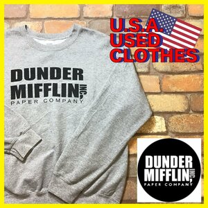 ME11-911★USA買付商品★The Office★【DUNDER MIFFLIN INC.】BIGプリント スウェットシャツ【M】グレー USA古着 トレーナー 海外ドラマ