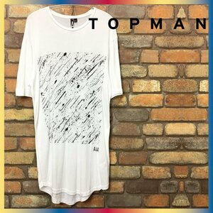 ME11-125★UKブランド★着心地◎★【TOPMAN】AAAコレクション 白 ラウンド裾 半袖 グラフィック Tシャツ【メンズ M】古着 イギリス