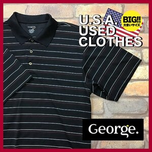 ME12-763★USA古着★美品【GEORGE golf】BIGサイズ 3Dボーダー メッシュ 半袖 ポロシャツ【メンズ XL】ブラック ゴルフ ワーク アメカジ