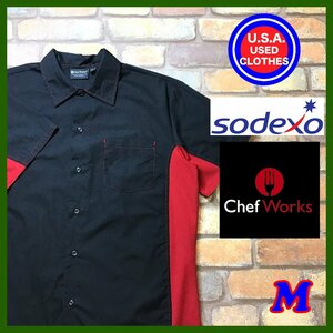 ME11-334* America buying attaching commodity * obtaining un- possible [Chef Works×SODEXO] short sleeves work shirt [ men's M] black × red shef Works sotekso France enterprise 