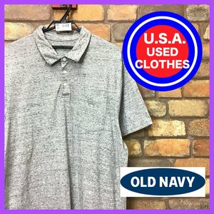 ME12-661★USA限定★オーバーサイズ【OLD NAVY】胸ポケット付 霜降り 半袖 ポロシャツ【メンズ XL】グレー ゴルフ アメカジ ワーク