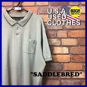 ME12-220★USA古着★BIGサイズ【SADDLEBRED】チェック 胸ポケット 半袖ポロシャツ【メンズ 2X】グリーン コットン混 ゴルフ ワーク