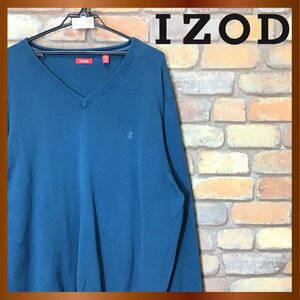 ME8-350★海外ビッグサイズ&正規品★【IZOD アイゾッド】刺繍ロゴ Vネック お洒落色 コットンセーター【メンズ XL】青緑 ゴルフ ゆるダボ