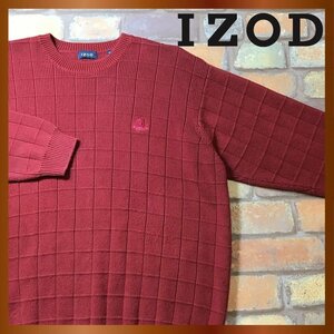 ME8-351★訳あり 超格安!!★USA古着★正規★【IZOD アイゾッド】格子柄 刺繍エンブレムロゴ 3Dニット コットンセーター【メンズ XL】赤茶