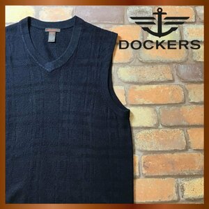 ME8-149★アメリカ買付商品★【DOCKERS ドッカーズ】チェック柄 Vネック ニットベスト【メンズ M】ネイビー 古着 ゴルフ 韓国 アメカジ