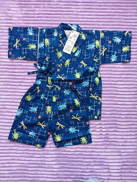 サイズ120cm 甚平 キッズ 男児 夏休み 夏祭り かぶと虫 くわがた虫 昆虫柄 新品 未使用品