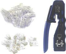 VCE GJ670BL RJ45圧着工具+貫通式RJ45コネクタ+保護カバー CAT6、CAT5 LANケーブル用 配線簡単 圧着_画像1