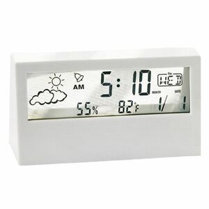 多機能 デジタル時計 天気 温度 湿度 白 ホワイト 目覚まし時計 シンプル 置き時計 スヌーズ カレンダー 