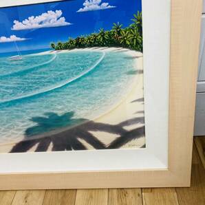 【OP-7.6SA】1円～ 模写 絵画 海 浜辺 熱帯 平和 静けさ 風景 輝く水 自然 植物 鮮やかな色 興奮 波 雲 イルカ ヤシの木 影 青空 美術品 絵の画像6
