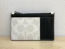 《H》美品 COACH コーチ C4281 シグネチャー PVC×レザー カードケース コインケース 小銭入れ 黒×ホワイト系_画像1