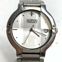 f001 Z4 47. ALFREDO VERSACE アルフレッド ヴェルサーチ V807S カットガラスメンズ クオーツ 腕時計 動作品_画像2