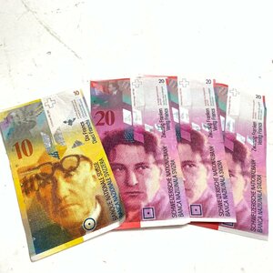 f001 B старый Швейцария банкноты 20 franc ×3 листов 10 franc ×1 листов итого 4 листов всего 70 franc за границей зарубежный .