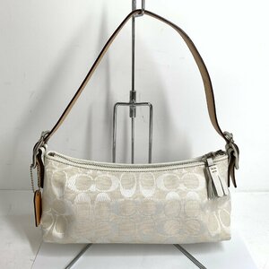 f001l C2 1円～ 美品 コーチ COACH H05M-8K01 シグネチャー お洒落 ハンドバッグ ホワイト/白